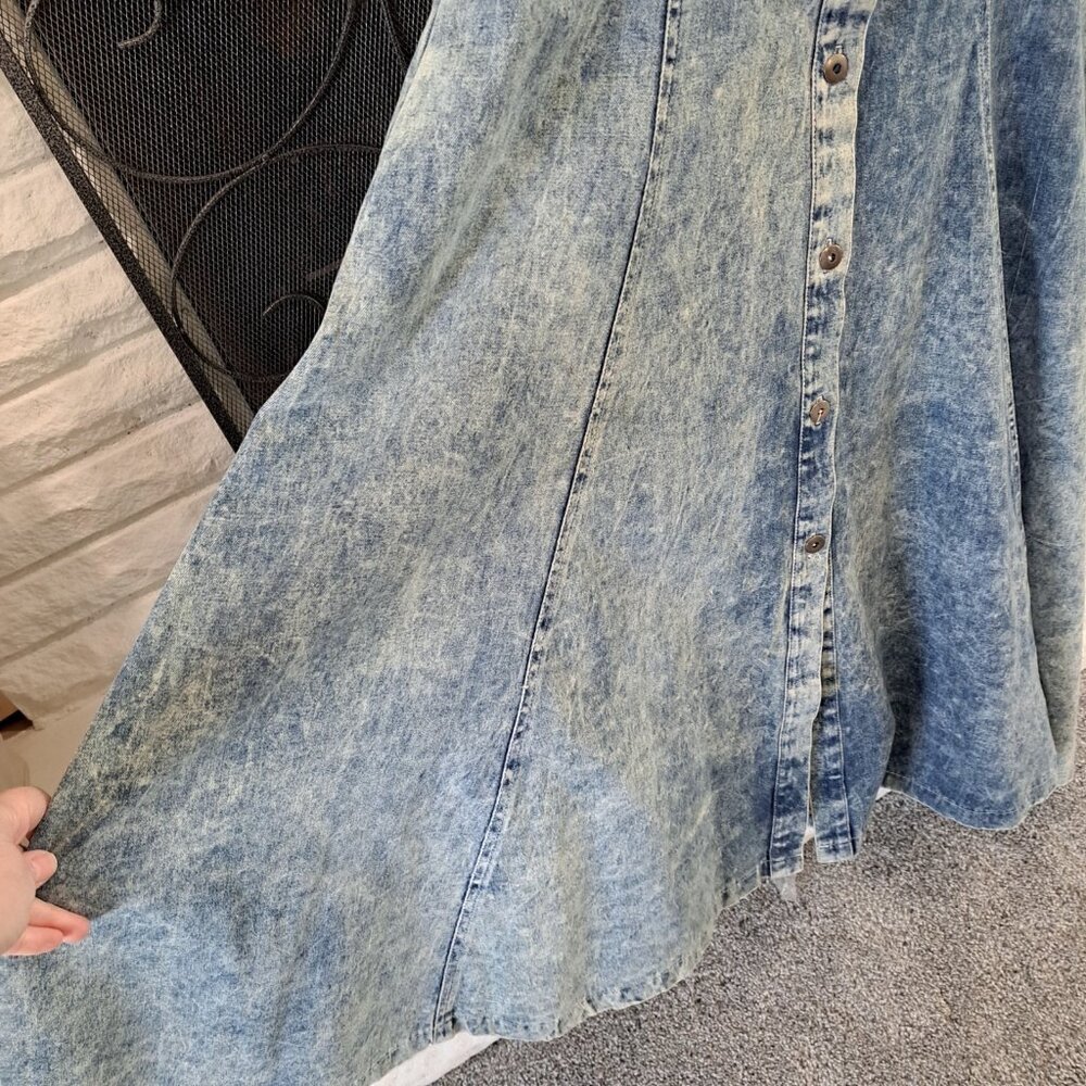 Vtg 80's Acid Stone Washed Women's Denim Maxi Dress Long Slv Button Med Western - Picture 12 of 12